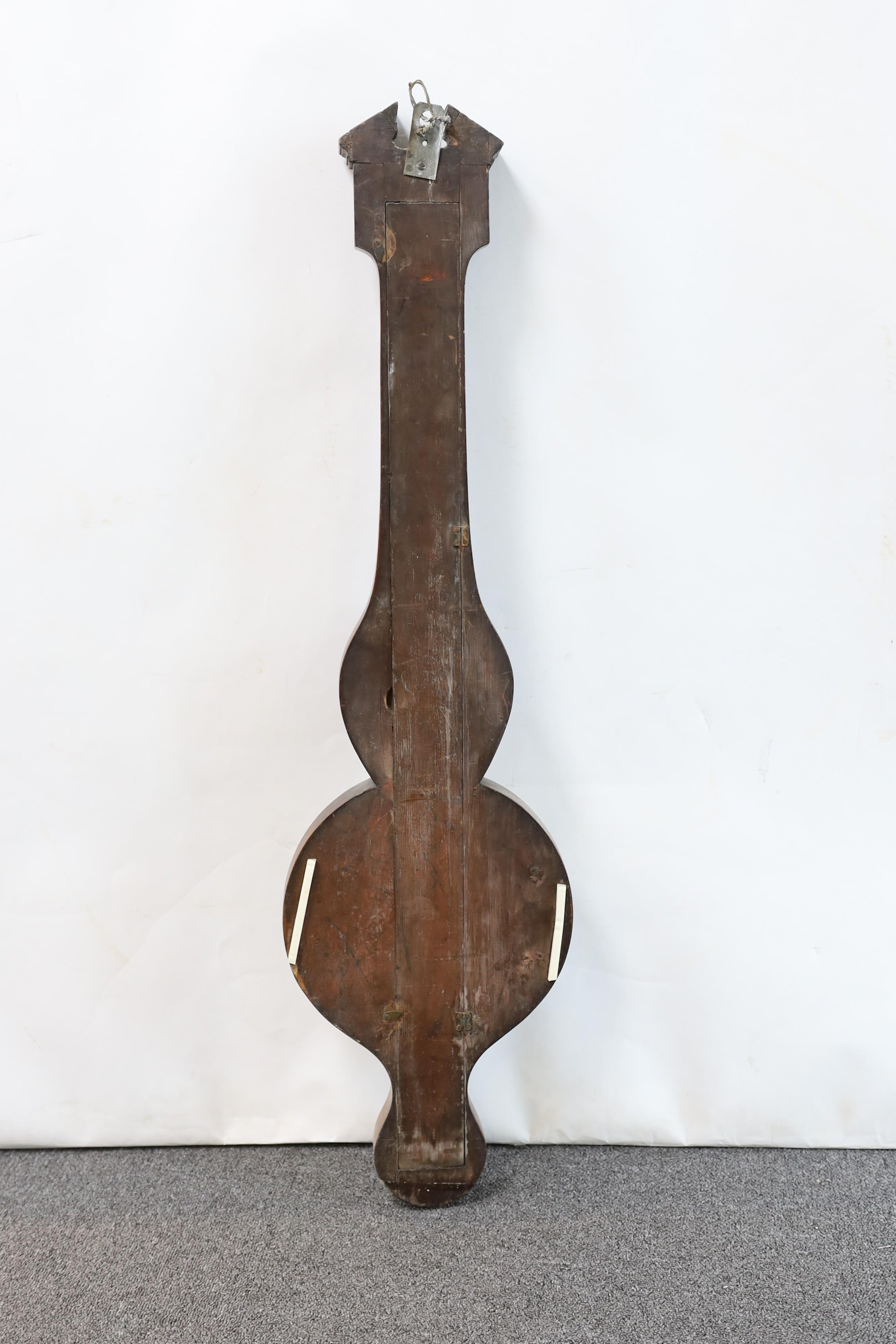 A George III inlaid mahogany wheel barometer and thermometer, the silvered dial marked Smith, Royal Exchange, London, height 98cm